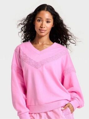 JoyLab Pink Lace-Trim V-Neck Sweatshirt